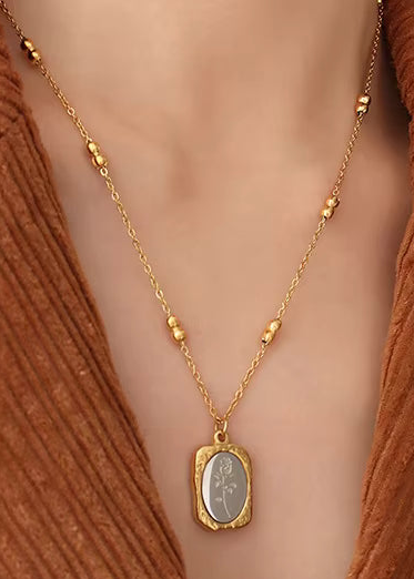 Premium Stainless Steel Foiled Rose Flower - Necklace