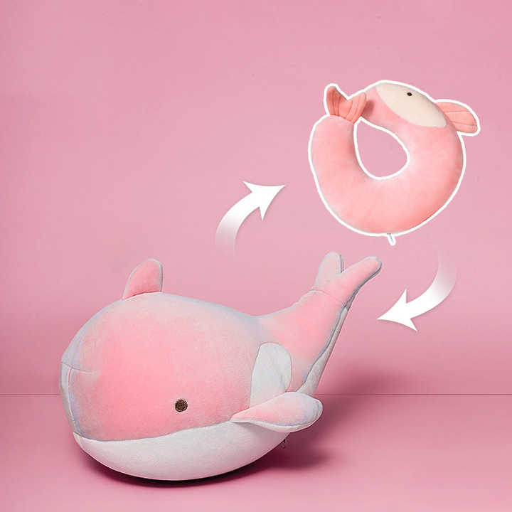 Pink Whale Fish & U Shape Neck Pillow  - Plushie Soft Toy ( 2 in 1 )