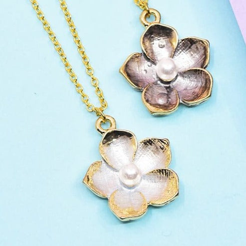 Purple Shine Pearlescent Florals - Necklace