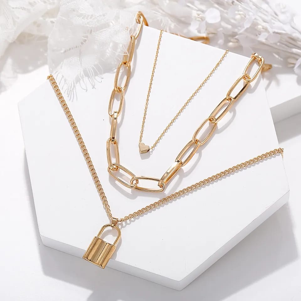 Layered Gold Lock - Necklace