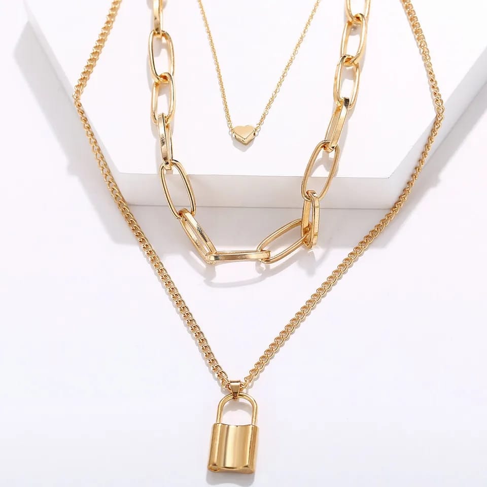 Layered Gold Lock - Necklace