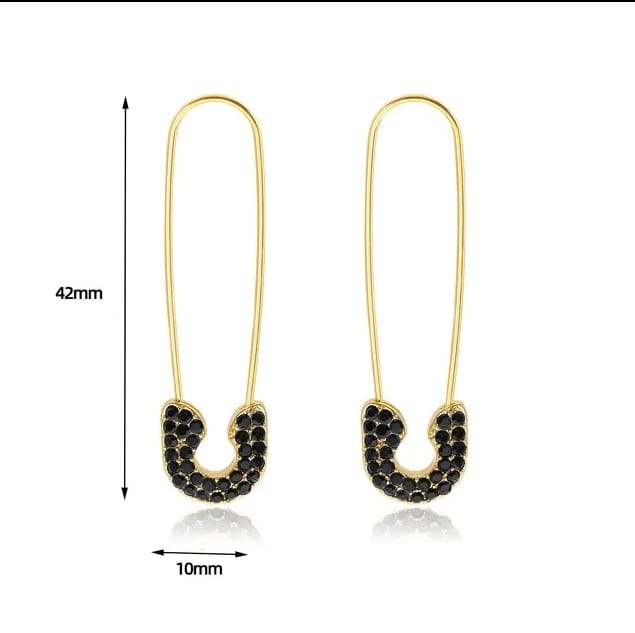 Black Fancy Safetypin - Earrings