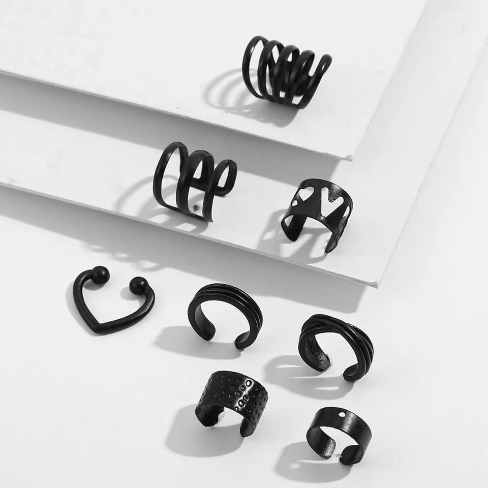 Black  - Ear Cuff Set of 8