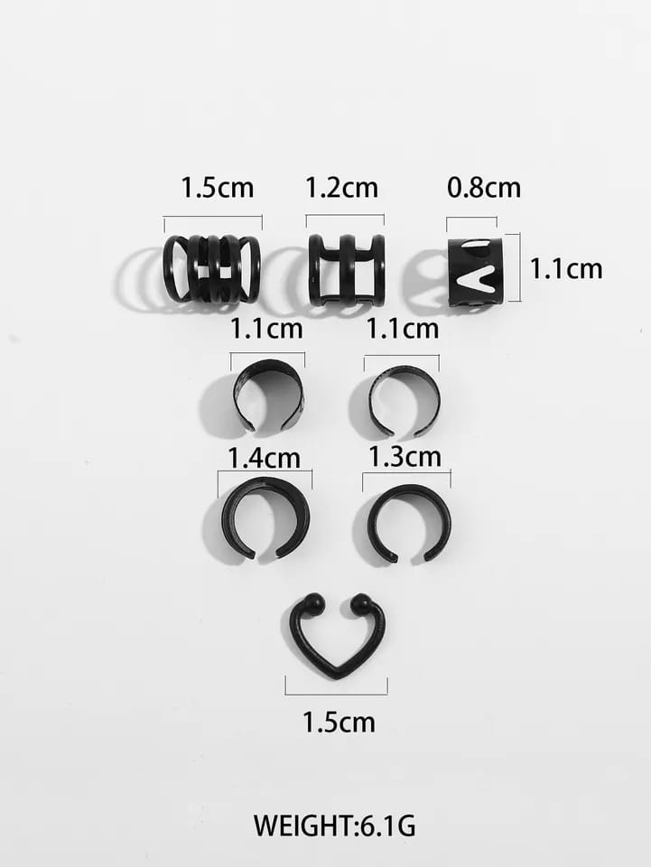 Black  - Ear Cuff Set of 8