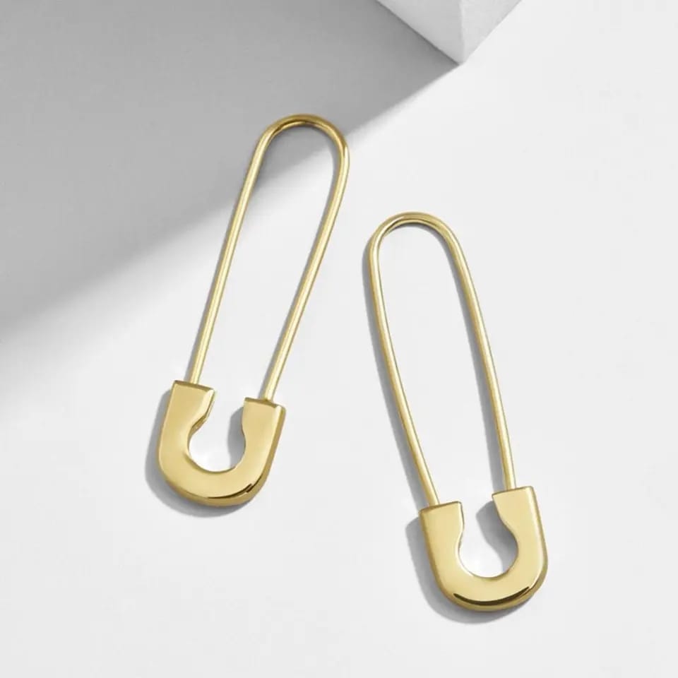 Gold Large Safetypin - Earrings