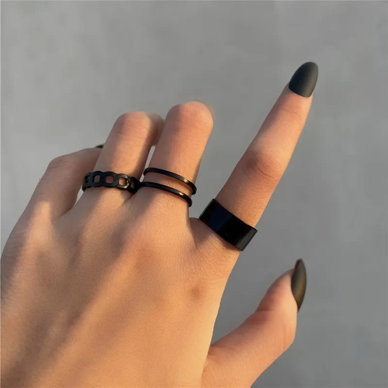 Black Basic - Ring Set of 3