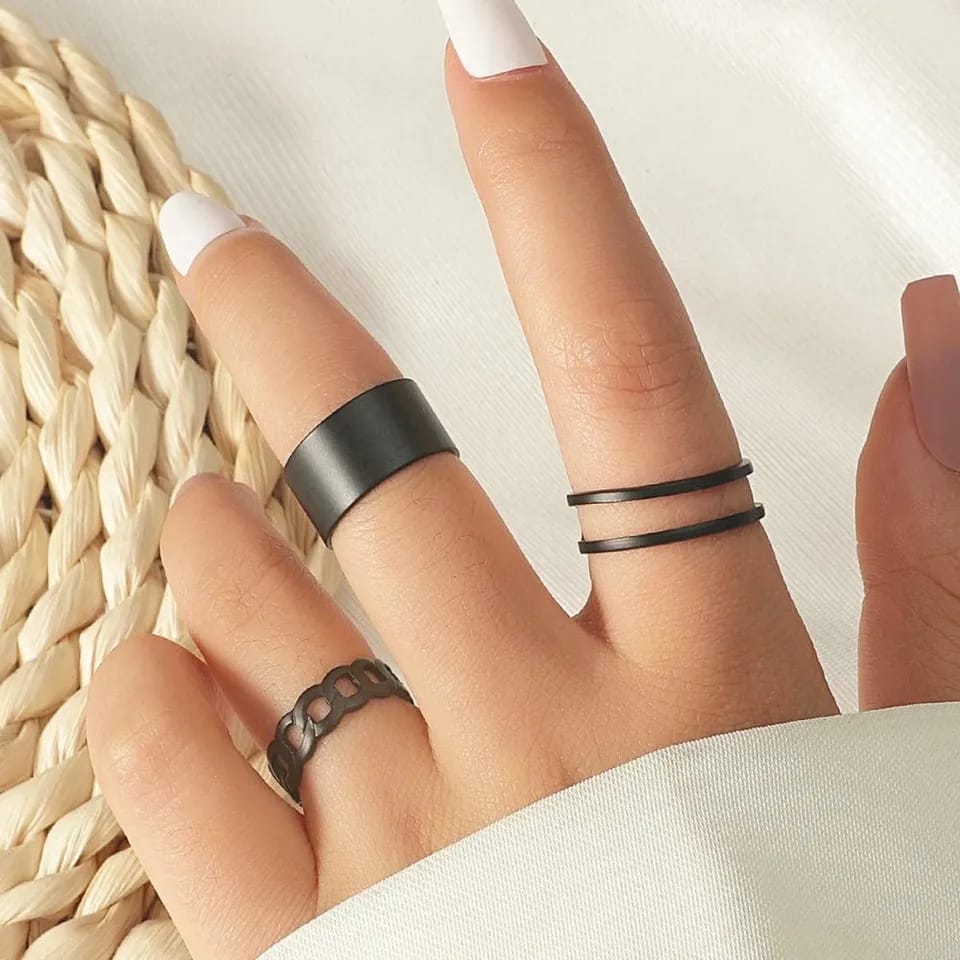 Black Basic - Ring Set of 3