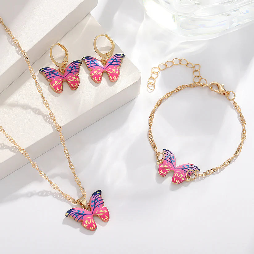 Pink & Purple Butterfly Gold  - Jewelry Set