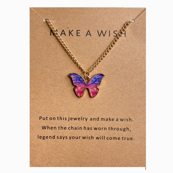 Pink Butterfly Gold - Necklace