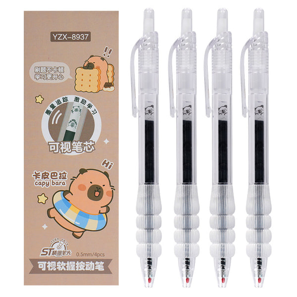 Capybara Soft Grip Transparent - Press Gel Pen Set of 4