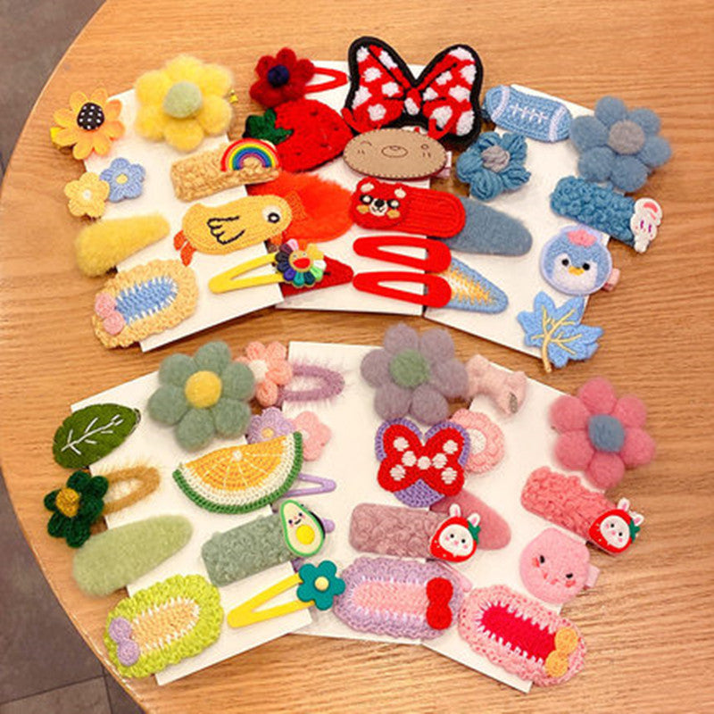 Macaron Blue Fluffy Flowers &amp; Mixed -  Hair Clip Set Of 8