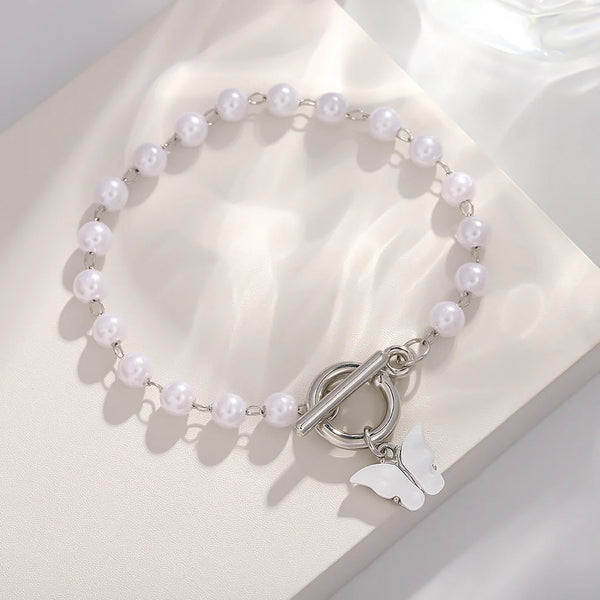 Pearl & Butterfly Silver  - Bracelet