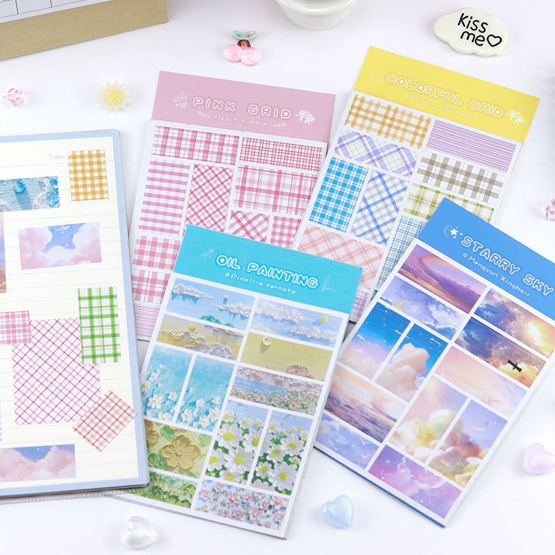 Oil Painting &amp; Grid Pattern - Stickers Set Of 4