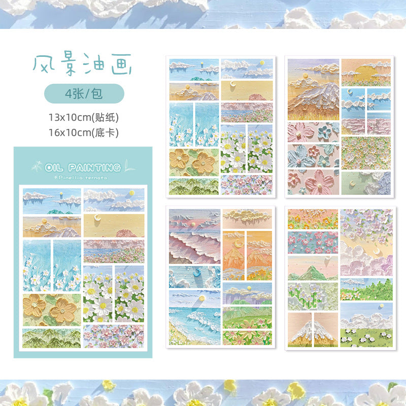 Oil Painting &amp; Grid Pattern - Stickers Set Of 4
