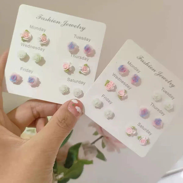 Colorful Flowers - Ear Studs Set Of 6