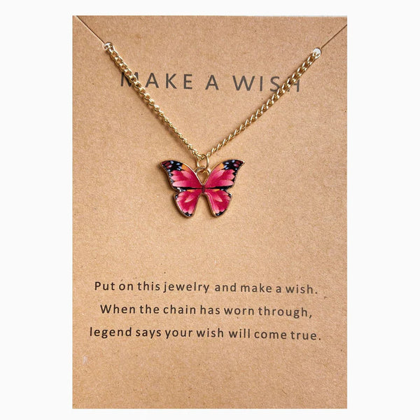 Hot Pink Butterfly Gold - Necklace