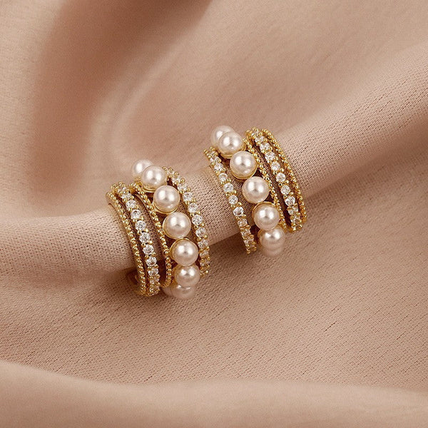 Pearl & Diamonds Circle Hoop  - Earring