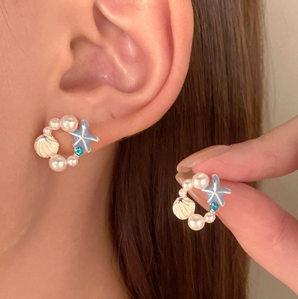 Pearly Shell & Star Fish  - Earring Style 1