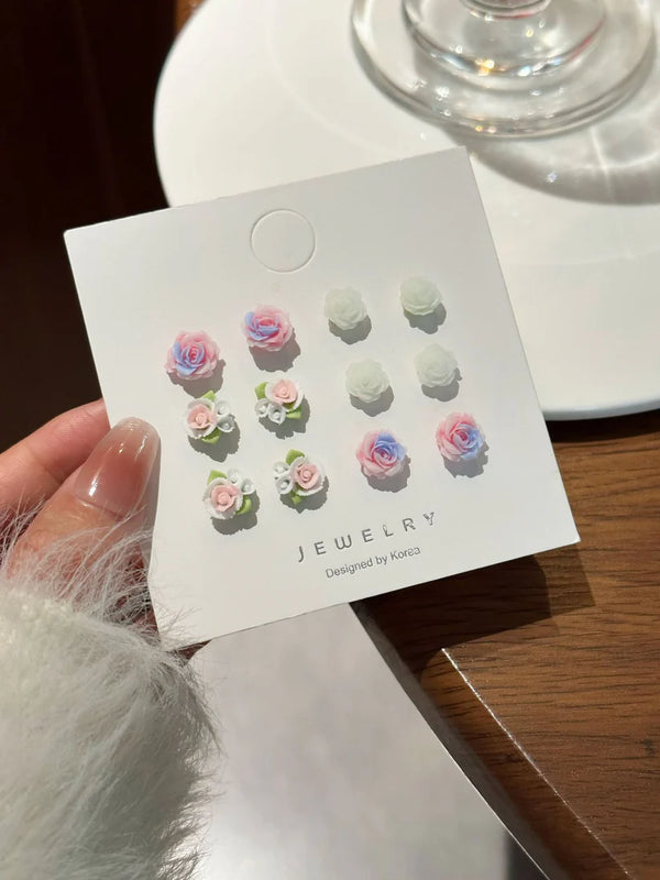 Gradient Flower - Ear Studs Set Of 6