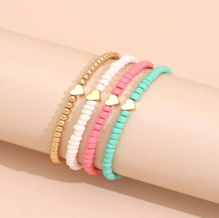 Foiled Heart Candy Color Bracelet   - Bracelet Set Of 4