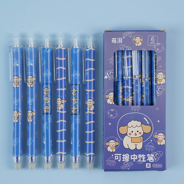 Sheep On Space Rocket Erasable Series - Press Gel Pen Set Of 6