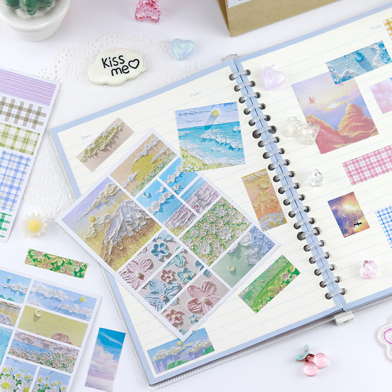 Oil Painting &amp; Grid Pattern - Stickers Set Of 4