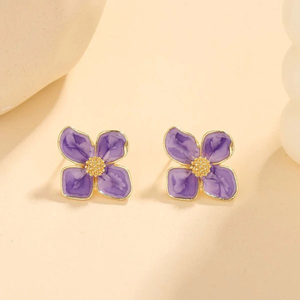 Marbled Purple Shiny Flower - Earring