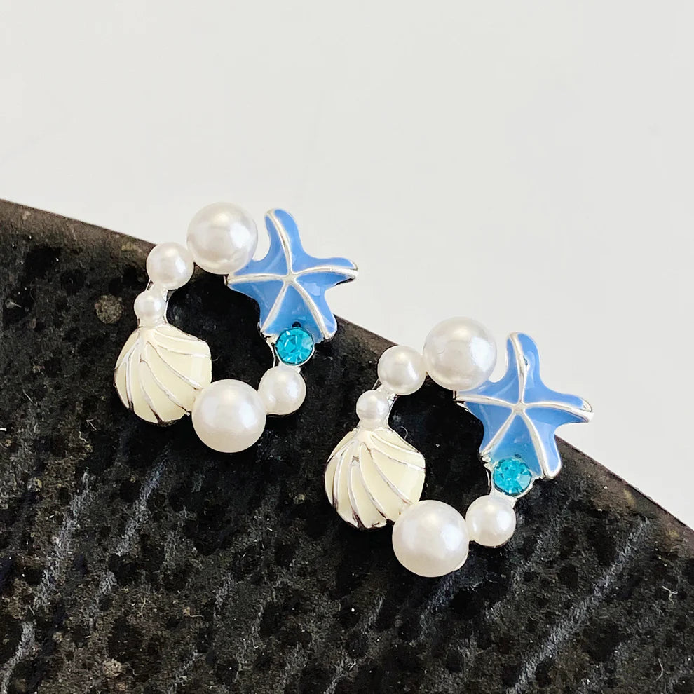 Pearl Star Fish & Sea Shell - Earring