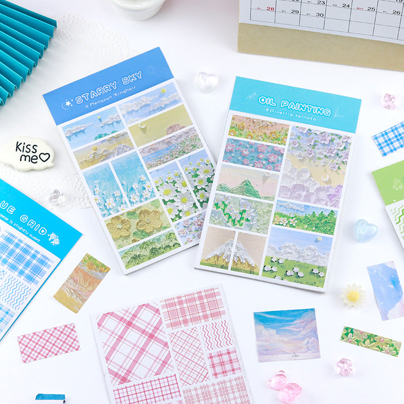 Oil Painting &amp; Grid Pattern - Stickers Set Of 4