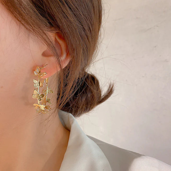 Gold Butterflies Hoop - Earring