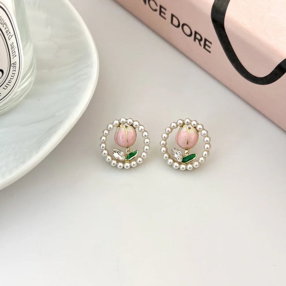 Pink Tulip Flower - Earrings