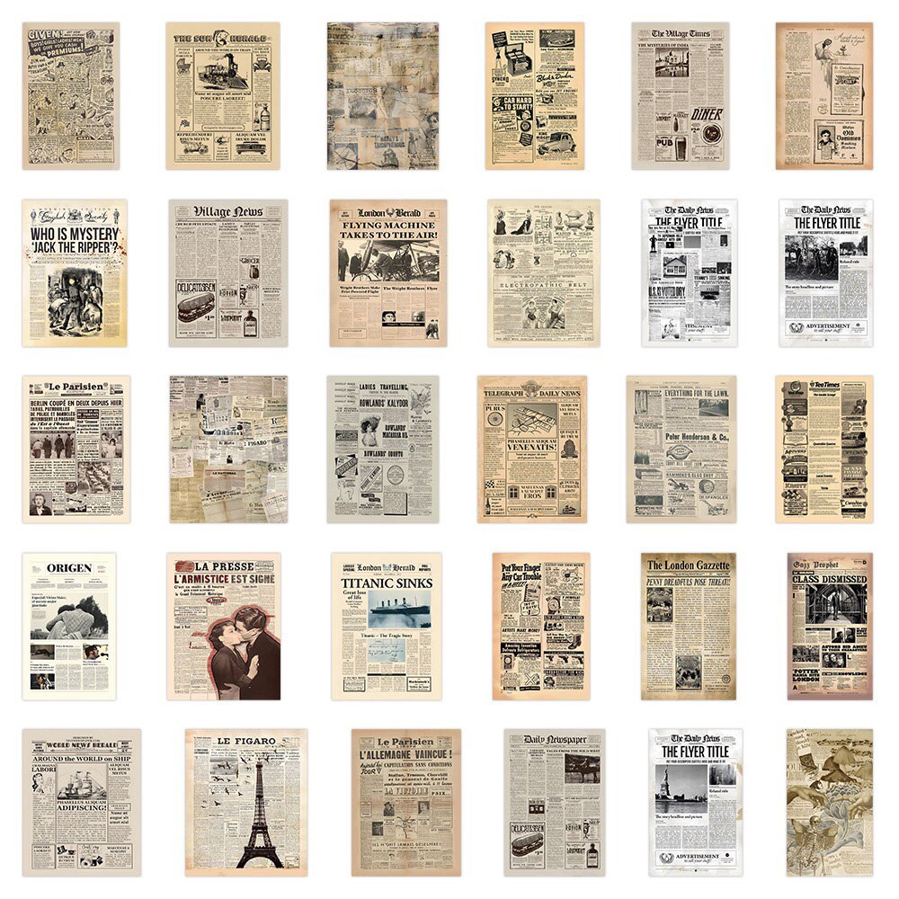 Vintage Newspaper Mix - Stickers