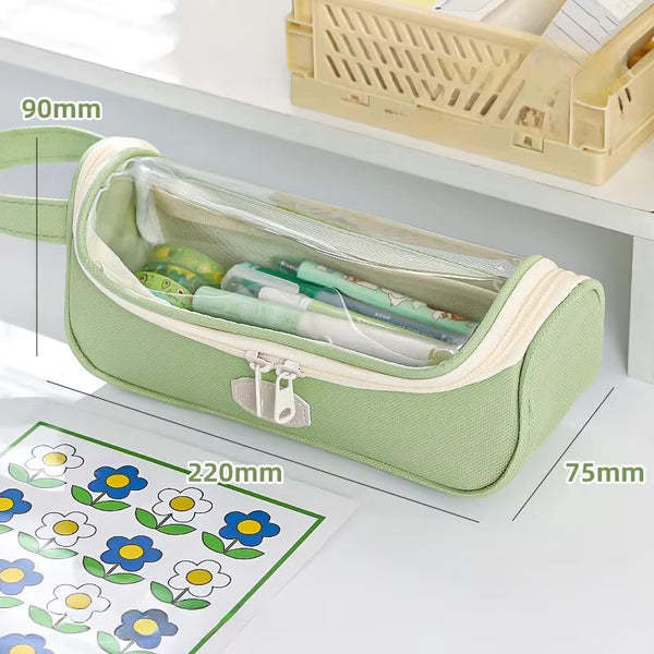 Fancy Transparent Series Green - Large Capacity  Pouch