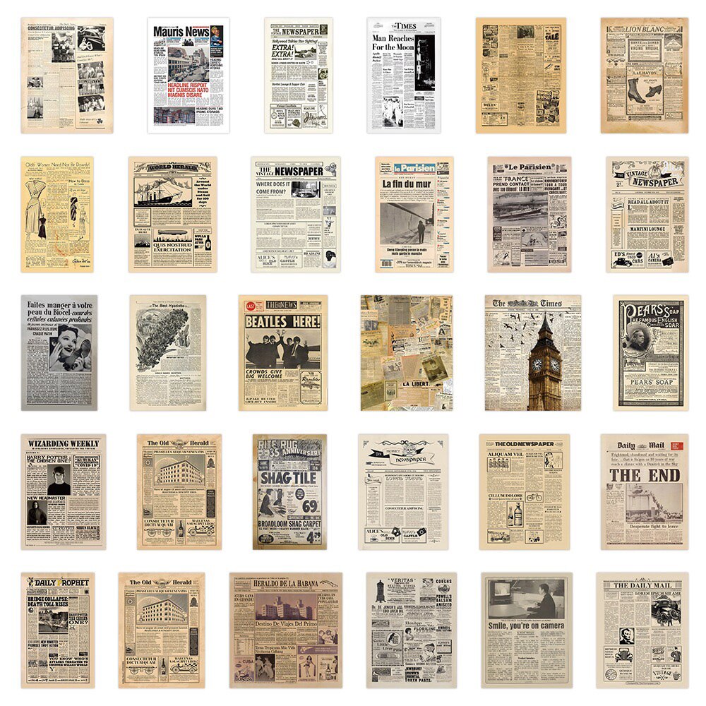 Vintage Newspaper Mix - Stickers