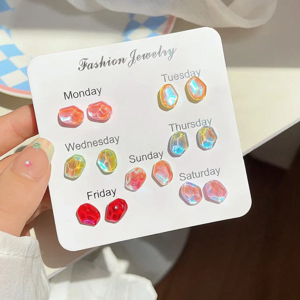 Watercolor Crystal Gems - Ear Studs Set Of 6