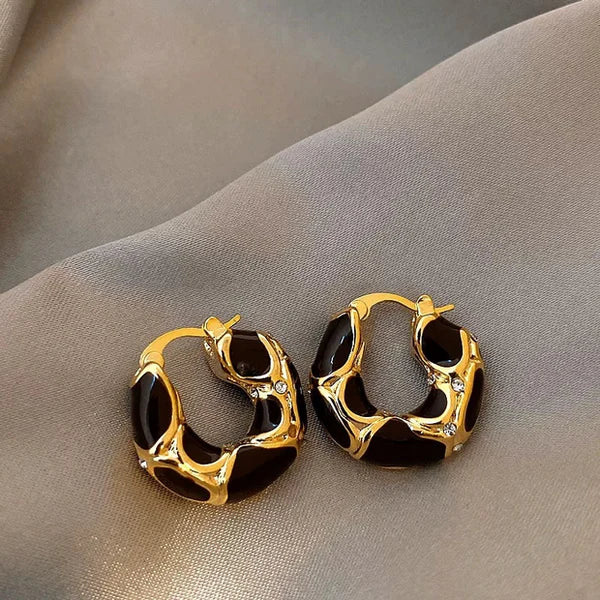 Black Geometric Gold Foil - Earring