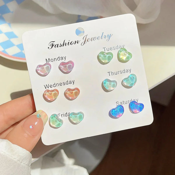 Watercolor Heart - Ear Studs Set Of 6