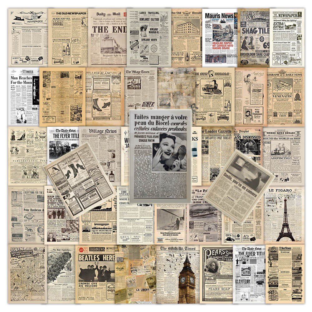 Vintage Newspaper Mix - Stickers