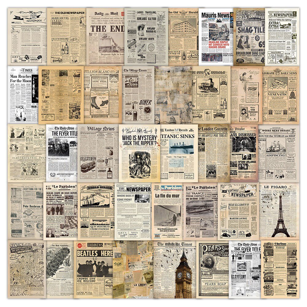 Vintage Newspaper Mix - Stickers