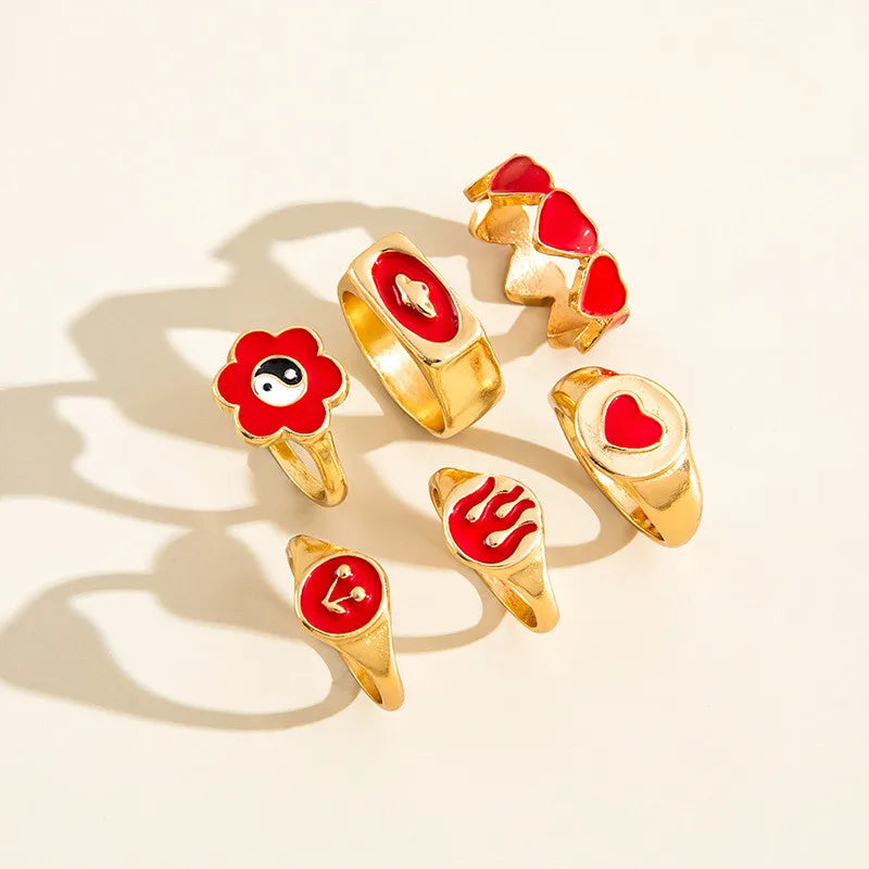 Neon Orange Enameled Gold - Rings Set