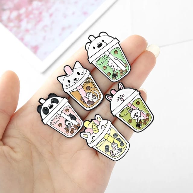 Bubble Tea Animal Sipper  - Enamel Pin