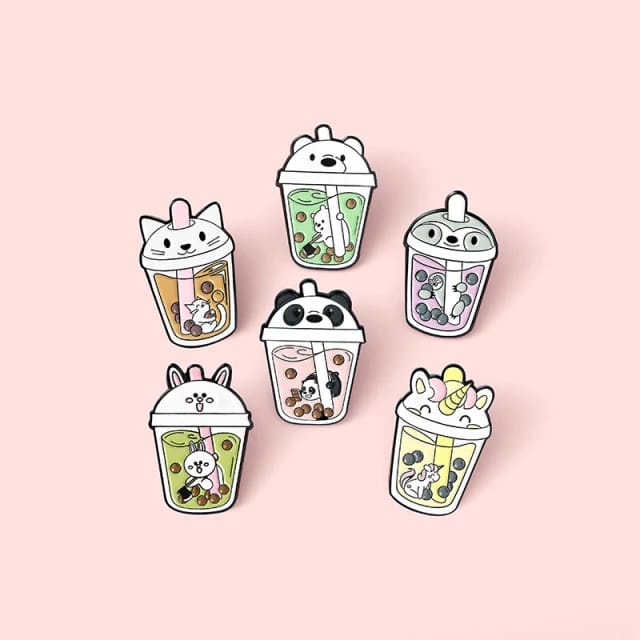 Bubble Tea Animal Sipper  - Enamel Pin