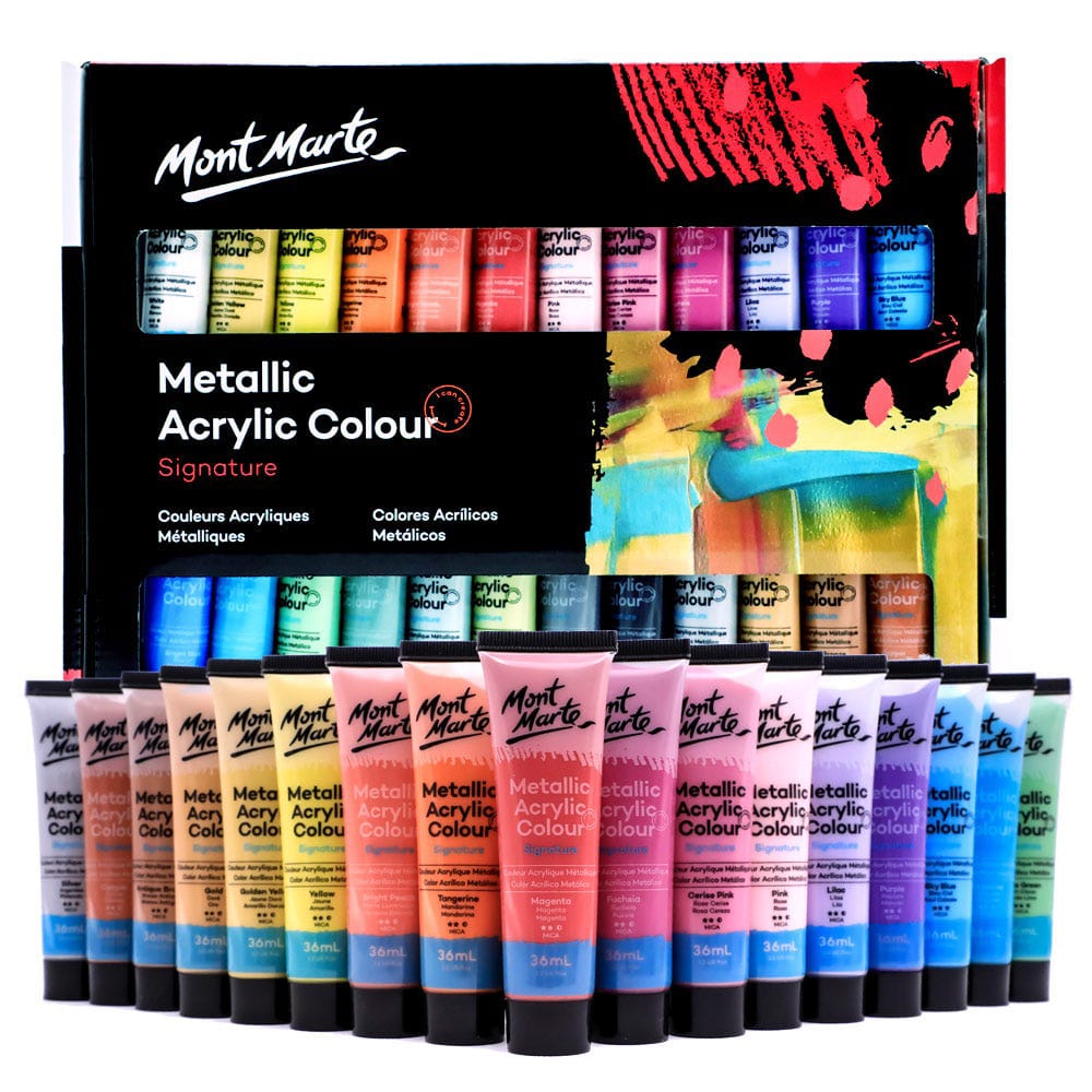 Mont Marte Metallic Acrylic Colour Paint Signature Set Of 24