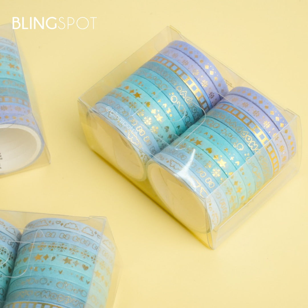 Blue Shades  Gold Foil Washi Tape Set Of 20