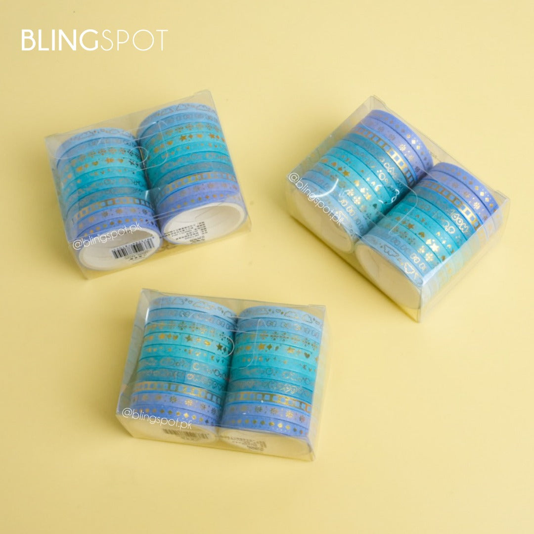 Blue Shades  Gold Foil Washi Tape Set Of 20