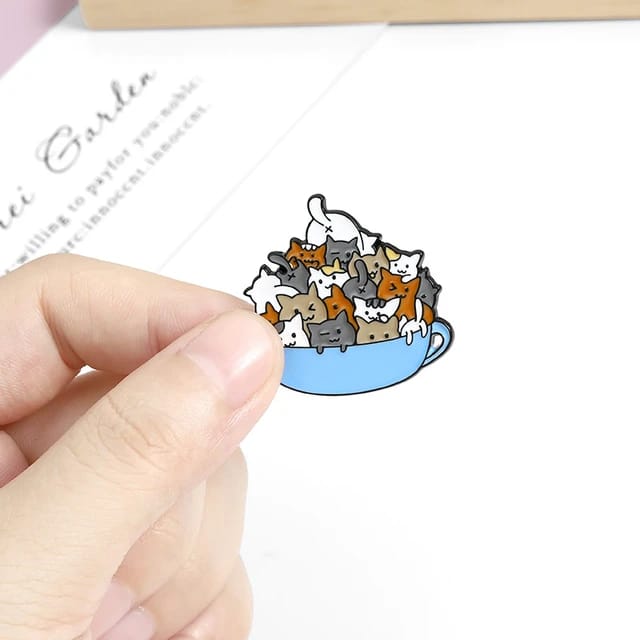 Blue Mug Full of Kittens - Enamel Pin