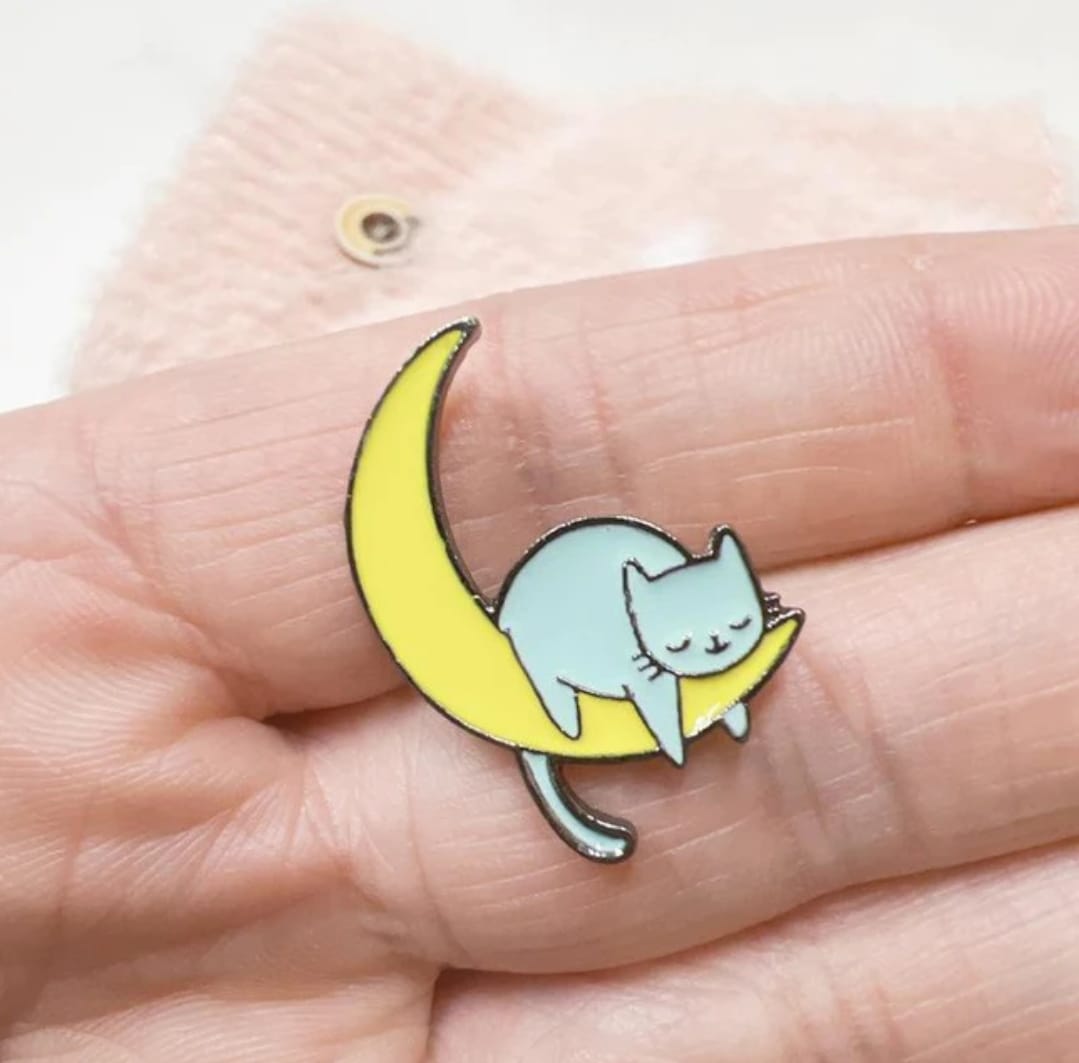 Sleepy Cat on Moon - Enamel Pin