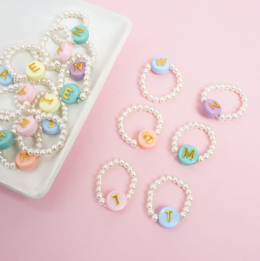 Candy Color Pearl Beads Gold Foil Alphabet - Rings