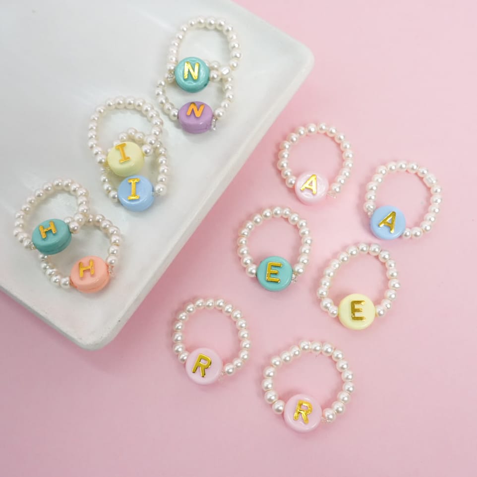 Candy Color Pearl Beads Gold Foil Alphabet - Rings