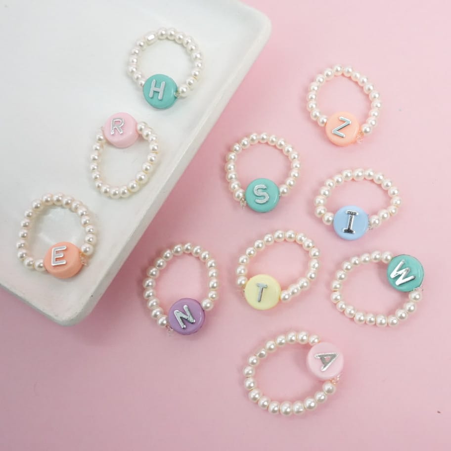 Candy Color Pearl Beads Silver Foil Alphabet - Rings